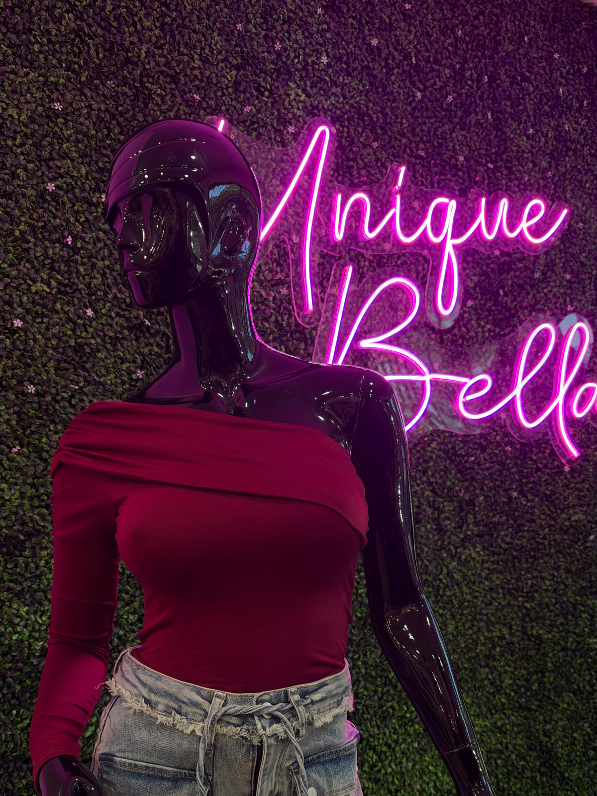Burgundy One-Shoulder Bodysuit